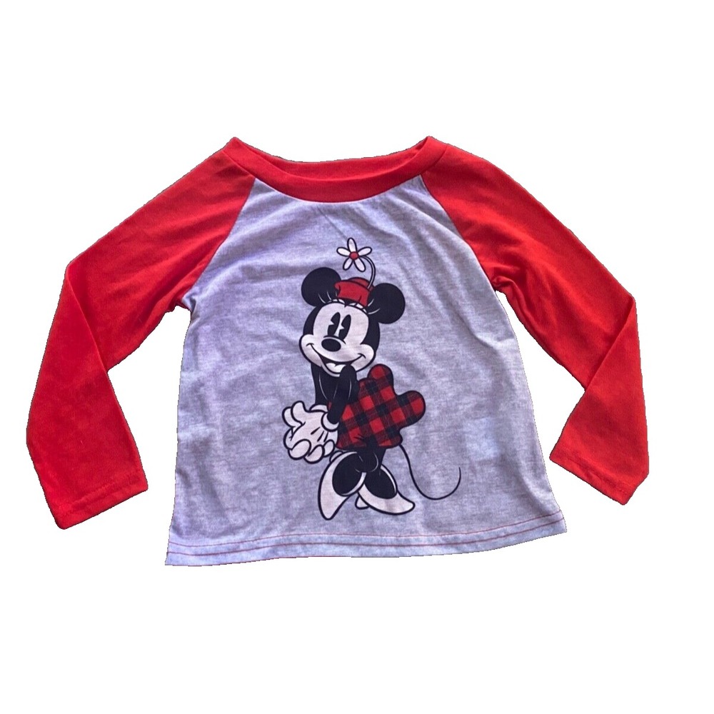 Disney Minnie Mouse Pajama Top Gray Red Raglan Long Sleeve Flame Resistant 3T